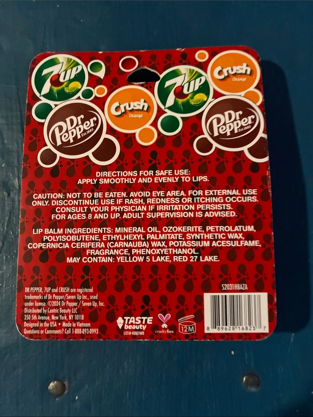 3-Pack Soda Flavored Lip Balms - 7UP, Dr Pepper, Crush Orange